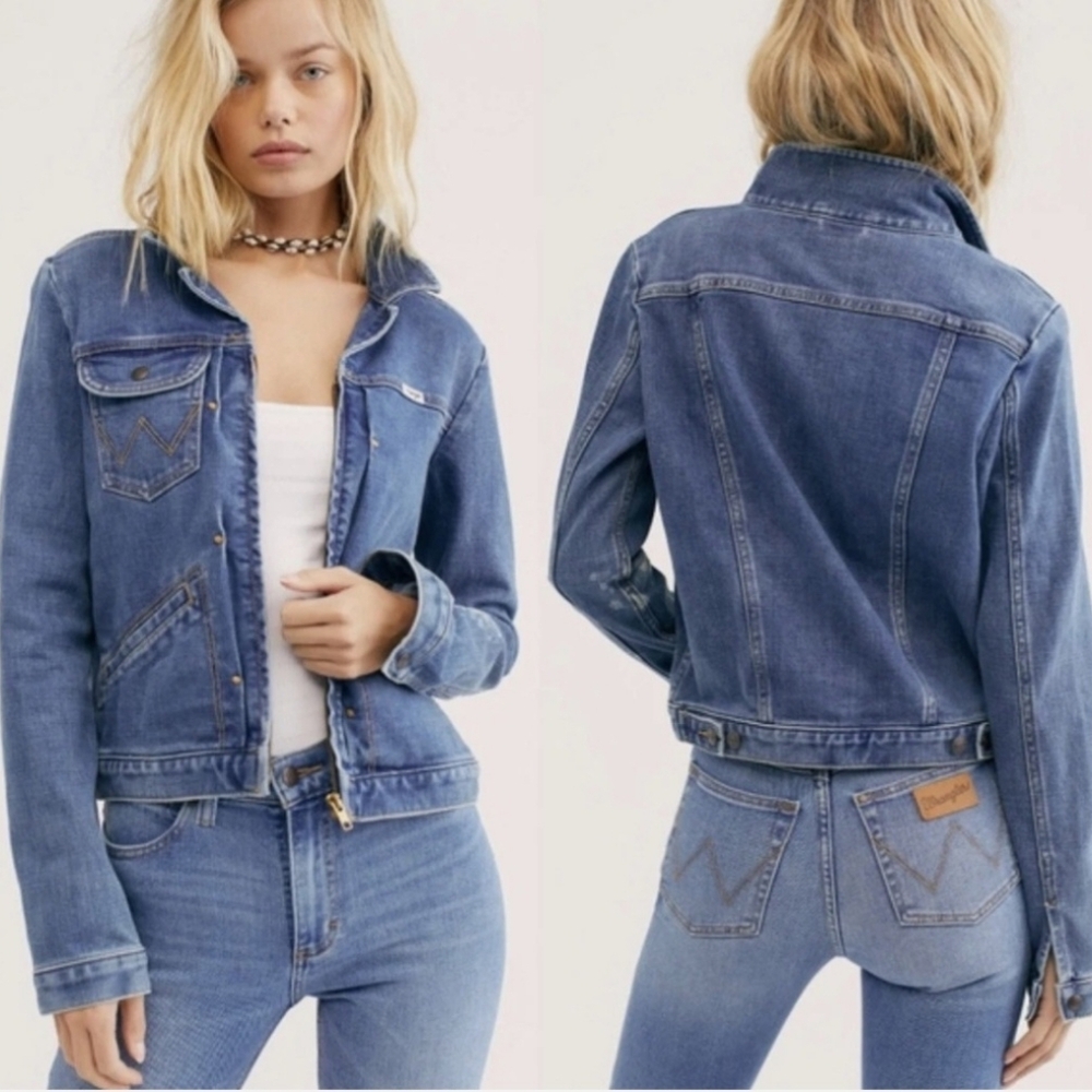 ANTHROPOLOGIE WRANGLER Modern Women's Heritage Venus Zip Denim Jacket Size Small